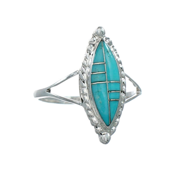 Genuine Turquoise And Silver Inlay Jewelry Ring Size 5-3/4 TX10075